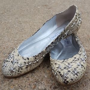 Jimmy Choo Snakeskin Studded Flats